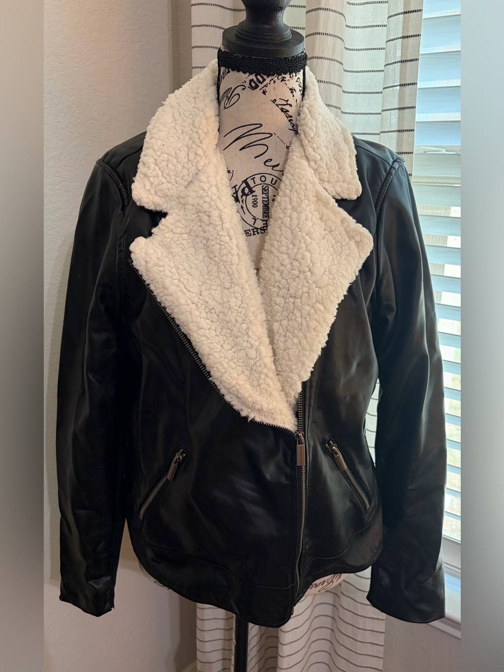torrid Black Faux Leather Jacket with Cream Sherpa Lining